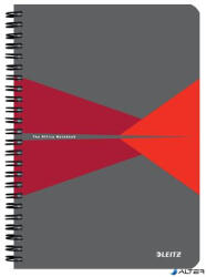 Leitz Spirálfüzet, A5, kockás, 90 lap, laminált karton borító, LEITZ 'Office', szürke-piros (44581025)