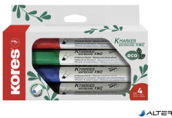 Kores Tábla- és flipchart marker készlet, 3-5 mm, vágott, KORES 'ECO K-Marker XW2', 4 különböző szín (20744)