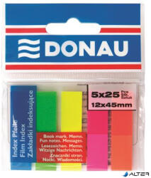DONAU Jelölőcímke, műanyag, 5x25 lap, 12x45 mm, DONAU, neon szín (7577001PL-99) - alter