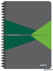 Leitz Spirálfüzet, A5, kockás, 90 lap, laminált karton borító, LEITZ "Office", szürke-zöld (44581055) - alter