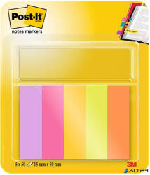 3M Jelölőcímke, papír, 5x50 lap, 15x50 mm, 3M POSTIT, "Energetic", vegyes színek (7100259441) - alter