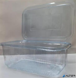  Ételtároló doboz, egybefedeles, újrahasznosított műanyag, szögletes, 750 ml, 100 db, "Party", víztiszta (1020030270)
