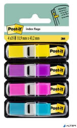 3M POSTIT Jelölőcímke, műanyag, 4x35 lap, 12x43 mm, 3M POSTIT, élénk vegyes (7000052572)