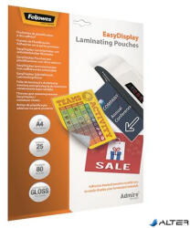 Fellowes Meleglamináló fólia, 80 mikron, A4, fényes, öntapadó, 25 db, FELLOWES "Admire Easy Display (5601703)