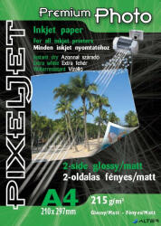 PIXELJET Tintasugaras fotópapír Premium Photo, kétoldalas, fényes, /matt, 215g, A4 210x297 mm, 10 lap (Premium Photo 215/10 F-M)