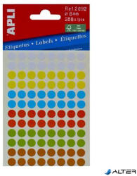 APLI Etikett, 8 mm, kör, kézzel írható, színes, APLI, vegyes színek, 288 etikett/csomag (02092) - alter