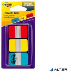 3M POSTIT Jelölőcímke, műanyag, megerősített, 3x22 lap, 25x38 mm, 3M POSTIT, vegyes (7000146810)