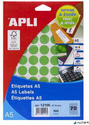 APLI Etikett, 19 mm kör, színes, A5 hordozón, APLI, zöld, 560 etikett/csomag (12106) - alter