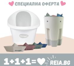 shnuggle Комбо: Световно награждавана ваничка Бяло / Сива + Силиконови лодки - 4бр. + Кошче за съхранение и сушене на играчки Бежово (SBP-WGY-EUR+SHN-TSB-TPE+SHN-SBT-GPBC)