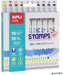 APLI Filctoll készlet, nyomda, APLI Kids "Markers Duo Stamps", 10 különböző szín és minta (16807)