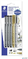 STAEDTLER Tusfilc és dekormarker készlet, 5 db, STAEDTLER, "pigment liner 308 (308 SBK3P3) - alter