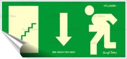  Információs matrica, 25x11, 5 cm, fluoreszkáló, utánvilágítós, "Menekülési irány le, lépcső balra (LUIN066) - webpapir