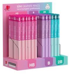 ICO Grafitceruza display, HB, B, 2B, háromszögletű ICO "Süni", világos pasztell színek (TICSDVP)