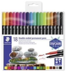 STAEDTLER Alkoholos marker készlet, 0, 5/3, 0 mm, kétvégű, STAEDTLER "3187", 18 különböző szín (TS3187TB18) - webpapir