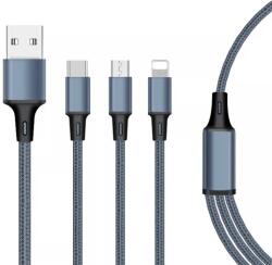 AHT DKS-31 Nylonszövet borítású, minőségi 3 in 1 töltőkábel USB Type C - USB Type C/mikro USB/Lightning