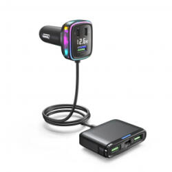  GC05 6 portos USB és USB C Autós Szivargyújtós feszültségmérővel 12/24V 115W (81GC05) (81GC05) - aqua