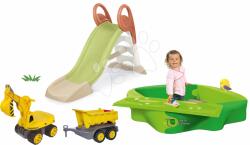 Smoby Set tobogan și nisipar cu nisipar și pistă de apă cu capac KS Slide Life Smoby lungimea suprafeței de alunecare 150 cm și excavator Maxi Power cu remorcă (SM820510-26)