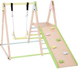  GINGER HOME 4 az 1-ben Gyermek Fa Játék Szett - Hinta, Csúszda, Mászóka és Mászó Rámpa, 120x112x114 cm