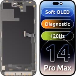 MP Piese si componente Display cu Touchscreen MP compatibil cu Apple iPhone 14 Pro Max, cu Rama, Versiune Soft OLED FHD 120Hz Diagnostic, Negru (dis/mp/ai14pmd/cu/ve/ne) - vexio