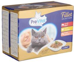 PreVital Fillet Selection nedves macskaeledel, macskatáp felnőtt macskáknak alutasakos 12 x 85 g
