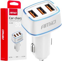 AMiO Autós töltő 3x USB-A 30W 12/24V 5V/3A (0503889) (0503889) (0503889)