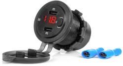 AMiO , Dupla Usb-C Aljzat Voltmérővel, Beépíthető, Vízálló, 12/24V (0504226) (0504226) (0504226)