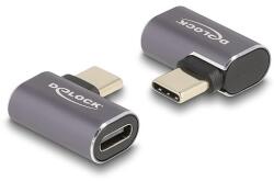 Delock USB Adapter 40 Gbps USB Type-C PD 3.0 100 W csatlakozódugóval - csatlakozóhüvellyel, ívelt bal / jobb 8K 60 Hz fém (60047)