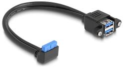 Delock Kábel USB 5 Gbps tűfejes anya 90 -ban hajlított végződéssel és 2 db. -os beépített USB 5 Gbps A-típusú anya végződéssel 50 cm (83007)