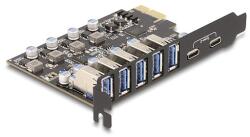 Delock USB 5 Gbps sebességű PCI Expressz x1 kártya - 5 db. külső Á-típusú + 2 db. külső USB Type-C anya (90346)