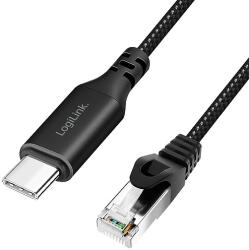 LogiLink USB 3.2 Type-C Ethernet kábel, C/M RJ45/M, 1 Gbps, aktív, fekete/szürke, 1, 5 m (CU0411)