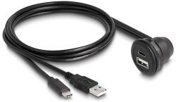 Delock USB 2.0 kábel A-típusú és USB Type-C apa, 90 -ban hajlított A-típusú USB anya és 90 -ban hajlított USB Type-C anya végződéssel 1 m fekete (88103)