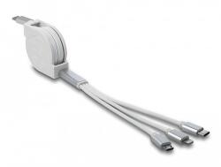Delock 3 az 1-ben visszahúzható fehér USB Type-C töltőkábel Lightning / Micro-USB- / USB Type-C végződéssel (85844)