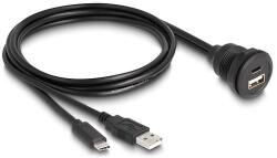 Delock USB 2.0 kábel A-típusú és USB Type-C apa végződéssel, valamint egy A-típusú és egy USB Type-C anya beépített végződéssel 1 m, fekete (88102)
