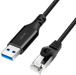 LogiLink USB 3.0 Ethernet kábel, A/M-RJ45/M, 1 Gbps, aktív, fekete/szürke, 7, 5 m (CU0405)