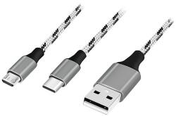 LogiLink USB 2.0 kábel, USB-A/M - Micro-USB + USB-C, fehér/fekete, 1, 2 m (CU0202)