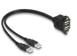 Delock USB 2.0 kábel 2 x USB A-típusú apa végződéssel, valamint egy 2 x USB A-típusú anya csavarokkal beépített végződéssel 1 m, fekete (88105)