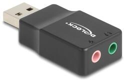 Delock Külső USB hangkártya 2 x 3, 5 mm-es sztereo jack Plug & Play audio adapterrel személyi számítógépekhez, laptopokhoz és Mac rendszerekhez fekete (66634)