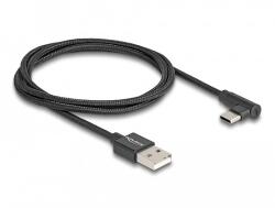 Delock USB 2.0 kábel A-típusú csatlakozódugó - USB Type-C csatlakozódugó, ívelt, 1 m, fekete (80030)
