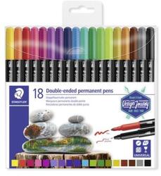 STAEDTLER Alkoholos marker készlet, kétvégű, 0, 5/3, 0 mm, STAEDTLER "3187", 18 különböző szín (3187 TB18)