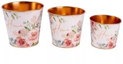  Bádog kaspó szett rózsa mintás, metál rosegold