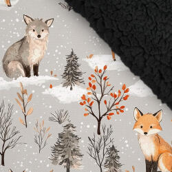 Takoy Téli softshell fekete színű sherpa (báránybunda) anyaggal prémium 20000 / 10000 állatkák szürke erdőben