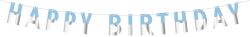  Világoskék-ezüst happy birthday zászlófüzér