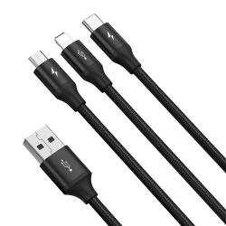 Baseus Cablu de date Baseus Rapid One-for-three, USB-A male - USB-C + Lightning + micro USB, 1.2m, Black (CAJS000001) - laptopaid