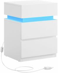 SONGMICS Fehér dohányzóasztal kiegészítő éjjeliszekrény Led világítással Skandináv stílus (LET630T10)