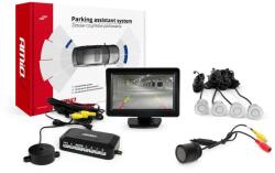 AMiO Tolatóradar 4 Darab Ezüst 22 mm-es Szenzorral, 4.3" Tft Monitorral + Éjjellátó - fizz - 34 605 Ft