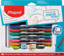 Maped Tűfilc készlet, 0, 4 mm, MAPED "Graph'Peps - How to Mind Map Box", 8 különböző szín (897553) - alter