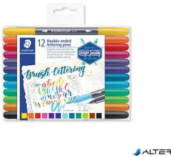 STAEDTLER Ecsetirón készlet, 0, 5-0, 8/1, 0-6, 0 mm, kétvégű, STAEDTLER "3004"", 12 szín (3004 TB12) - alter