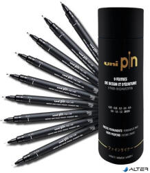 uni Rajzmarker készlet, UNI PIN "Tube", 9 különböző vonalvastagság, fekete (2UPINTUBE)