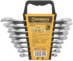 WORKSITE WT2714 mindkét végén nyitott villáskulcs készlet, 8db, Cr-V acél, praktikus tároló