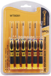 WORKSITE WT8091 műszerész csavarhúzó készlet, 6db, lapos és Phillips csillag fejek, precíziós feladatokhoz